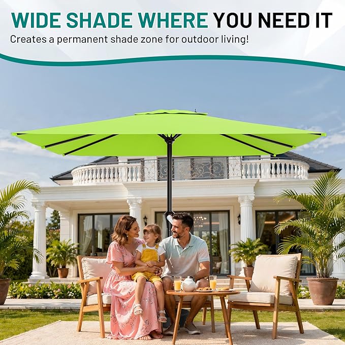 AreShark 8' x 10' Rectangle Patio Umbrellas for Outdoor, Outdoor Table Umbrella, Large Outdoor Patio Umbrellas with 8 Sturdy Ribs for Pool, Garden, Market (Apple Green)