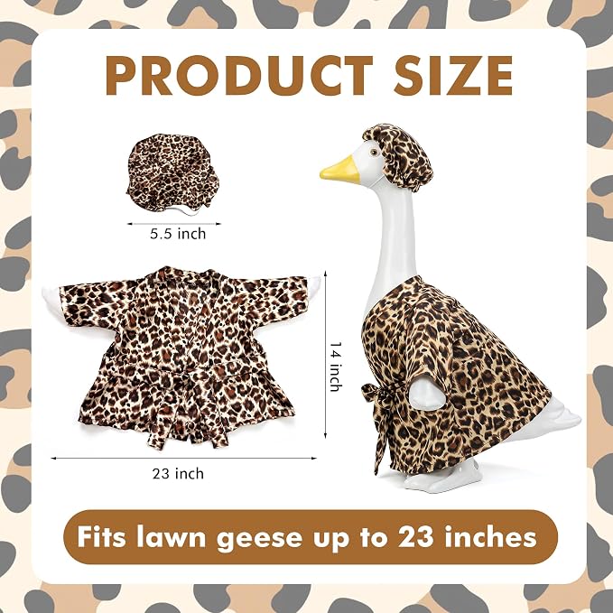 holoith Leopard Porch Goose Outfit for 23 inch Goose Statue | Leopard Print Bathrobe, Cap, Summer Porch Goose Clothes Decor Lawn Yard Garden Patio Decor