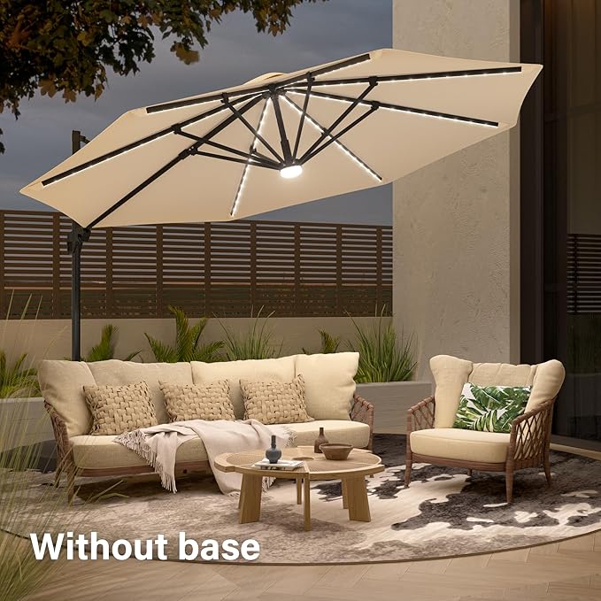 FLAME&SHADE 11 ft Cantilever Offset Patio Umbrella, Large Heavy Duty Outdoor Patio Umbrella Aluminum 360° Rotation Round Outdoor Umbrella for Deck,Pool,Backyard