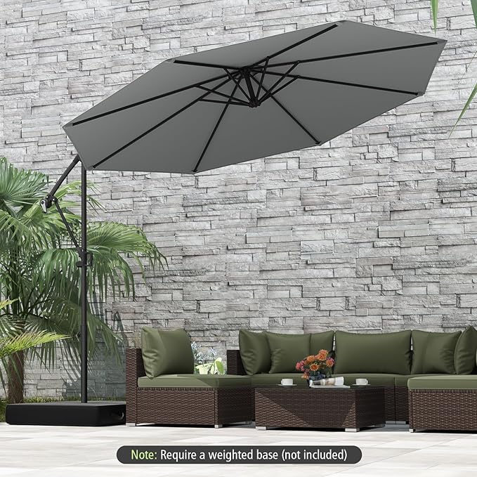 Tangkula 10 FT Patio Offset Umbrella, Hanging Cantilever Umbrella w/X-shaped Base & 360° Rotation, Smooth Crank Handle, Vented Top, Outdoor Market Umbrella for Backyard, Deck (Grey)