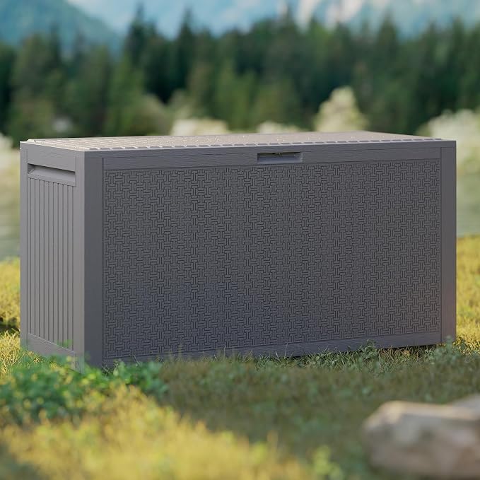 EHHLY 90 Gallon Outdoor Storage Box, Lockable Waterproof Deck Box, Resin Weather Resistant Outdoor Storage for Garden Tools, Cushions, Indoor Outdoor Accessories