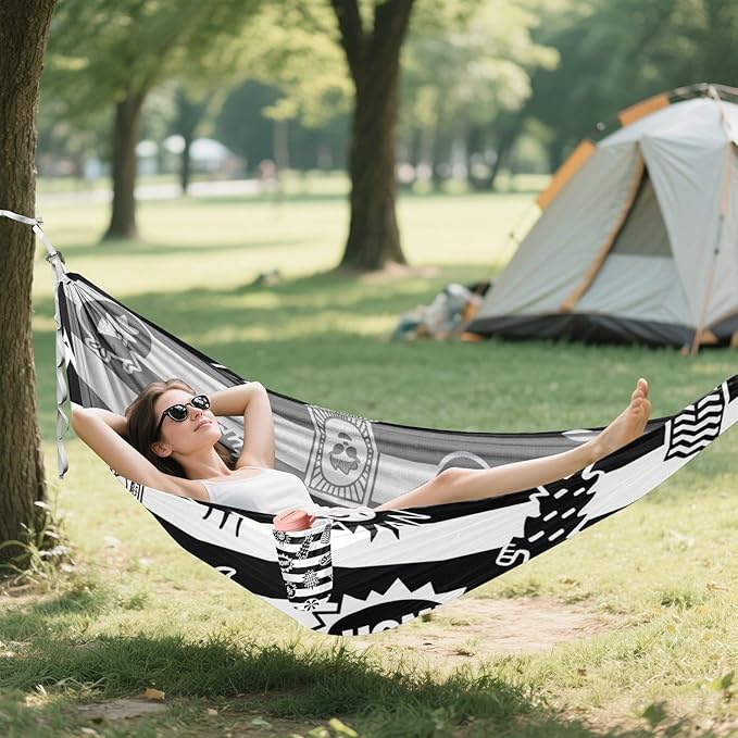 Black White Striped Retro Summer Cool 330lb Capacity Hammocks for Camping with Portabl Carry Bag Rope Hammock for Outside Patio Garden accesorios para campamento