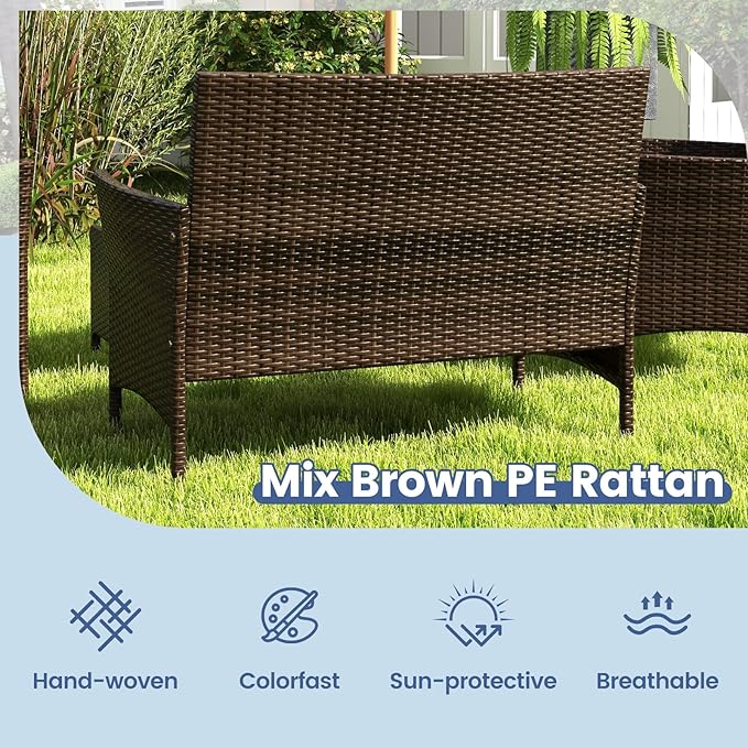 RELAX4LIFE 8-Piece Patio Furniture Set - Rattan Outdoor Conversation Bistro Set w/Cushions, Glass Coffee Table, Wicker Chairs & Loveseat for Garden Backyard Porch, Balcony Furniture Set (2, Navy)