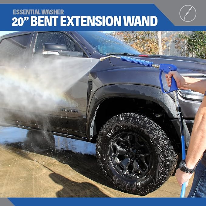 Essential Washer Pressure Washer Wand Extension | 20" Curved Stainless Steel With Molded Grip | 4000 PSI