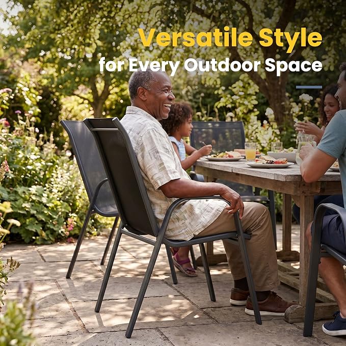 VICLLAX Outdoor Dining Set for 10, All Weather Metal 11 Pieces Patio Set-60 Round Outdoor Table and Stackable Chairs for Lawn Garden and Backyard, Black Tabletop