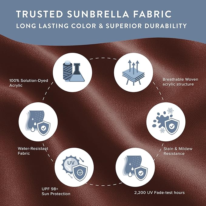 California Umbrella 12-Year Protection 9-Ft Outdoor Patio Umbrella, Sunbrella Fade-Resistant Fabric, Auto-Tilt, Heavy Duty Aluminum Frame, 8 Reinforced Ribs for Pool or Deck, White Pole, Henna