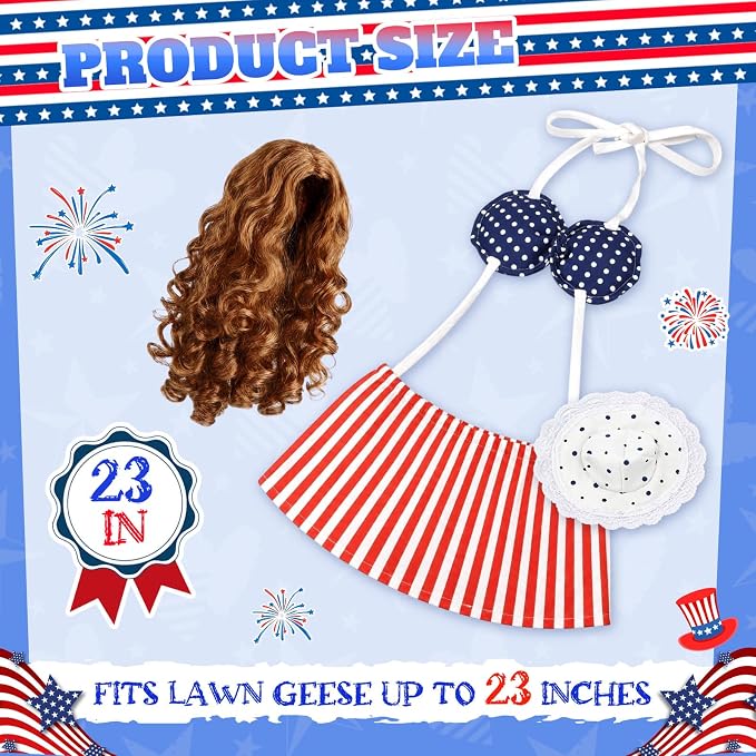4th of July Porch Goose Outfit, American Flag Goose Dress, 250th Anniversary Patriotic Bikini Clothes, Red White Blue Costume for 23" Gooses Statue Decoration Patio Yard Lawn Outdoor Decor