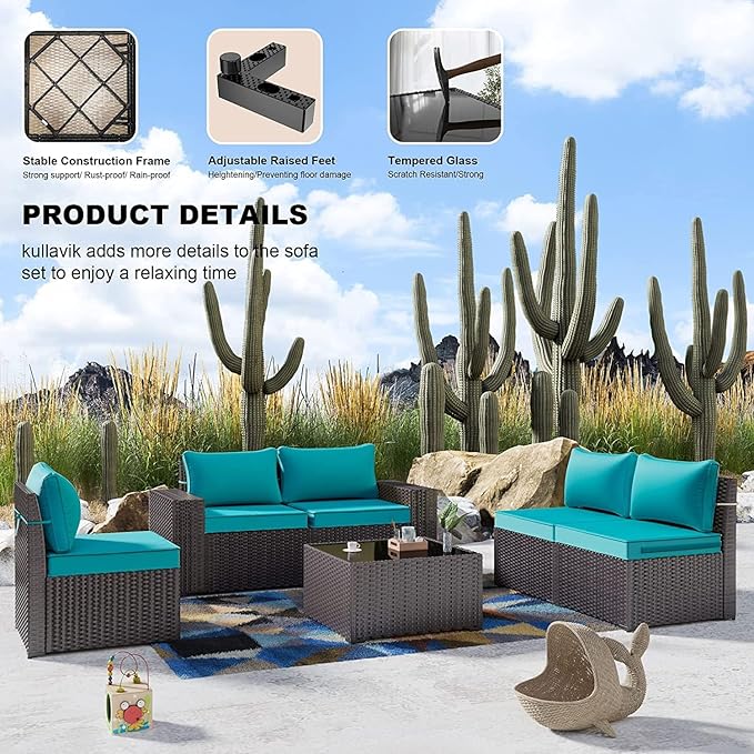 Kullavik 12 Pieces Outdoor Patio Furniture Set PE Wicker Rattan Sectional Sofa Patio Conversation Sets,Blue