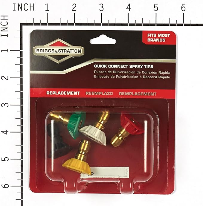Briggs & Stratton Quick-Connect Nozzle Spray Tips Kit with 5 Tips, Includes 4 High Pressure Spray Patterns & 1 Cleaning Solution Spray Tip, Multicolor