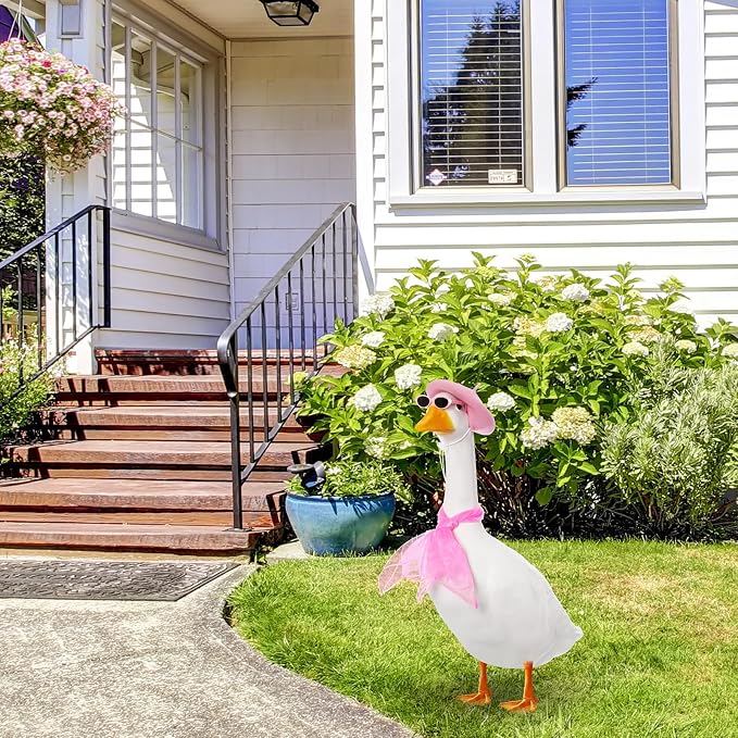 Yaomiao 3 Pcs 50s French Porch Goose Outfit Set for 23'' 17'' Cement Lawn Goose Costume Beret Hat for Carnival Statue Decor (Pink)