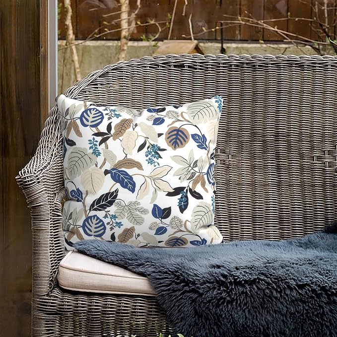 Outdoor Pillows for Patio Furniture 18x18 inch, Square Outdoor Throw Pillows with Inserts, Decorative Toss Pillows for Garden Couch Home Sofa Office Chair, Pack of 2, Breeze Leaves Beige