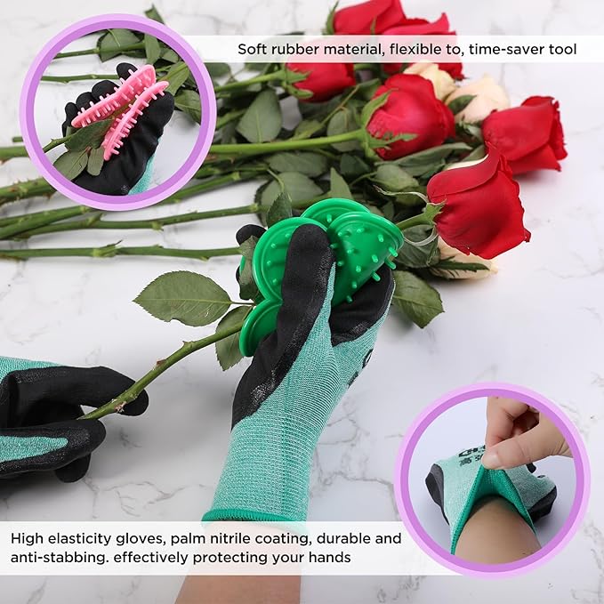 LuFOX 5 Pieces Rose Thorn Stripper Tool Kit Thorn and Leaf Stripping Tool with Garden Golves and Garden Scissor for Gardening Flower Arrangement