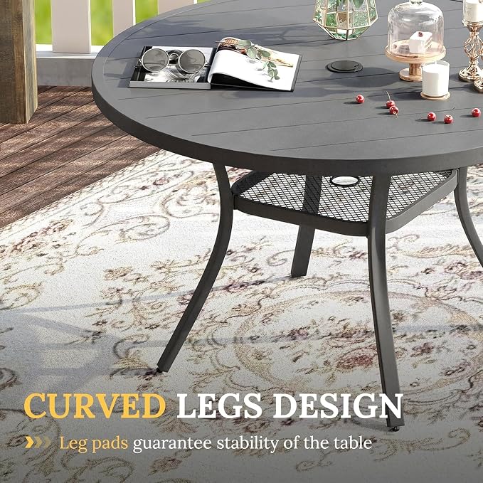 VICLLAX Patio Dining Set for 4, All Weather Metal 5 Pieces Patio Set-40.6" Round Outdoor Table and Stackable Chairs for Lawn Garden and Backyard, Grey Tabletop