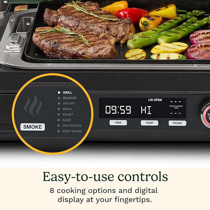 Cuisinart FlavorBoost™ 8-in-1 Outdoor Electric BBQ Grill & Portable Smoker, Air Fryer Grill Combo with Smart Probe, Smoke Drawer, 154 sq. in., Patio & Balcony Grill for Apartments, CEG-1302
