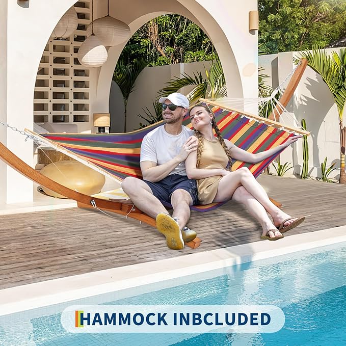 Hammock Stand, Wood Hammock Stand Only for Patio Backyard Indoor Outdoor, Max 475 Lbs, Curved