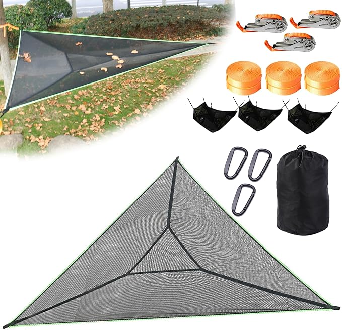 LIGHTLY Triangle Hammock Camping Hammock for Outside Portable Outdoor Travel Multi Person Tree Hammock with 3 Ratchet Tie Down Straps & Net Pocket Max 1000 lbs for 2-6 Adult Kid, Black