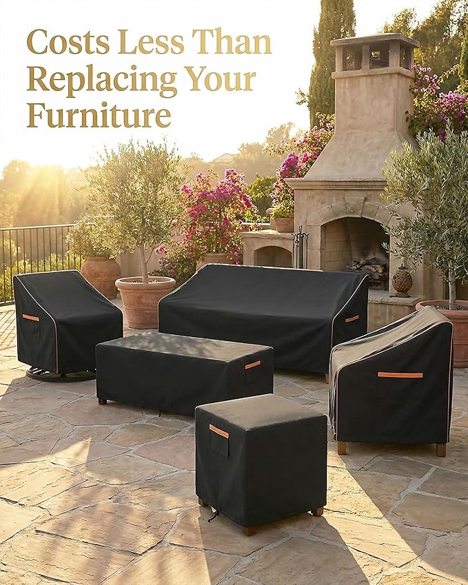 3-Piece Patio Furniture Cover Set for Bistro Sets, Waterproof Outdoor Furniture Covers for 2 Chairs & Coffee Table, Heavy Duty 600D, UV Resistant, All-Season Protection for Patio, Porch & Backyard