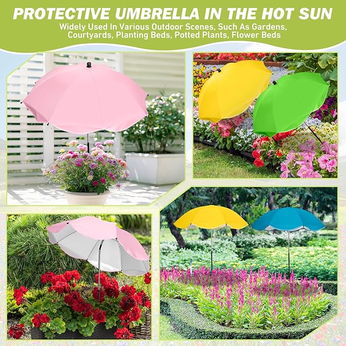 4 Pack Plant Umbrellas for Outdoor Plants, Larger Garden Umbrella Sun Shade for Garden Beds Potted Plants-Upgraded 43.3" Higher Adjustable Angle Plant Shade Cover Umbrellas for Plant Flower