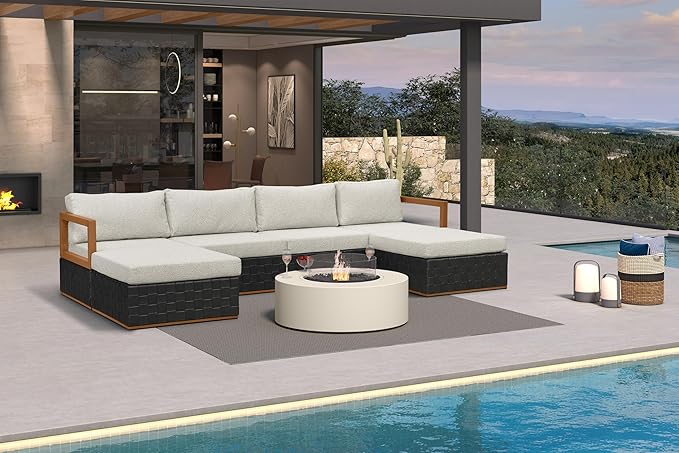PURPLE LEAF Patio Outdoor Furniture Set 6 Pieces, Premium Leather Outdoor Couch Sectional Sofa, Patio Conversation Sets with Olefin Cushions, Patio Couch for Porch, Balcony, Garden, Black