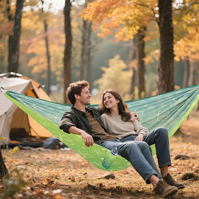 Hammocks for Outside St.Patrick's Day Clover Camping Hammock Portable Hammocks with Tree Straps and Carry Bag Camping Accessories for Hiking Beach Outdoor