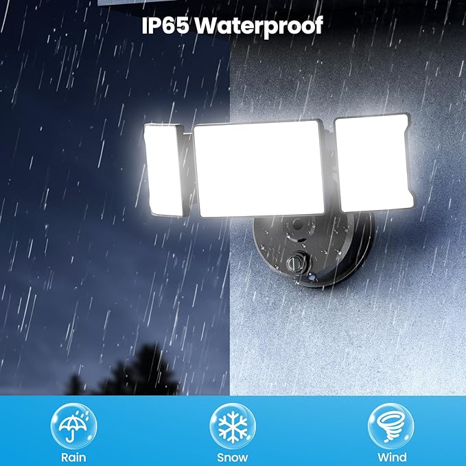 Olafus 80W Flood Lights Dusk to Dawn Outdoor Lighting, IP65 Waterproof LED Security Light with Photocell, 8000LM Dusk Dawn Outside Light, 6500K Black Exterior Floodlight for Yard, Garden, Porch