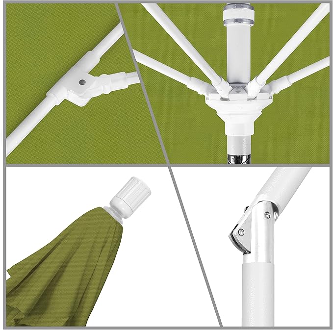 California Umbrella 11' Round Crank Lift, Collar Tilt, Aluminum Pole, Fiberglass Rib Patio Umbrella, White Finish