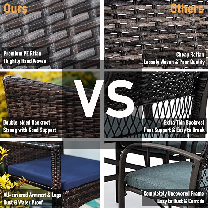 Sophia & William Outdoor 5 Pieces Dining Set with 1 Square Gas Fire Pit Table and 4 PE Rattan Chairs, Modern 2 in 1 50000 BTU Patio Propane Firepits Table Auto-ignition Black 28.4"L x 28.4"Wx 24.8"H