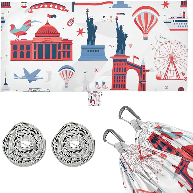 Red and White 4th of July Independence Day 330lb Capacity Hammocks with Hanging Rope Hanging Hammock for Indoor Outdoor Patio soporte para hamacas para adultos