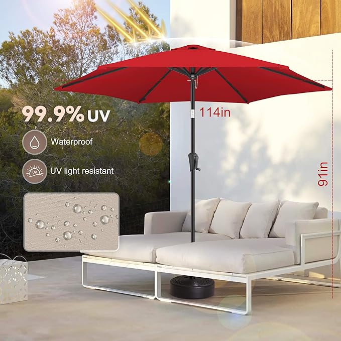 10FT Patio Umbrella Outdoor - Table Umbrella with 6 Sturdy Ribs, Market Umbrella with Push Button Tilt, UV Protection for Pool, Porch, Garden, Deck, Backyard (Red)