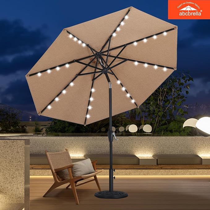 ABCCANOPY OLEFIN® 5-Year No Fading Patio Umbrella with Solar Lights (Mid Gray)