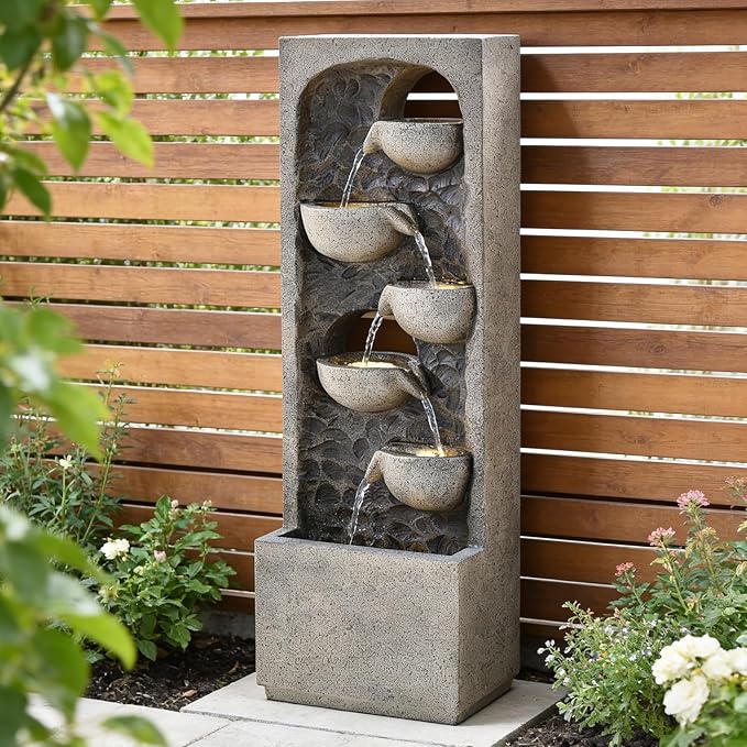 5-Tiers Indoor/Outdoor Bowls Water Fountain with LED Lights & Pump - 40in H Floor-Standing Cascading Water Feature - Suitable for Deck, Patio, Porch, Yard Decor,Home Decor,