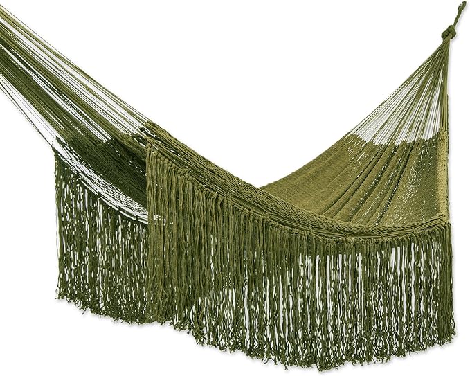 Novica Handmade Cascade in Olive Cotton Rope Hammock (Triple)