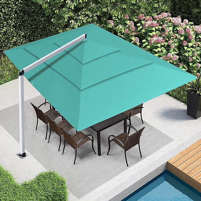 EliteShade USA Atlas 3-Tier 10x13FT Full Aluminum Cantilever Patio Umbrella for Outdoor Restaurant Garden Courtyard Deck Pool and Marketing with Light (No battery), Teal