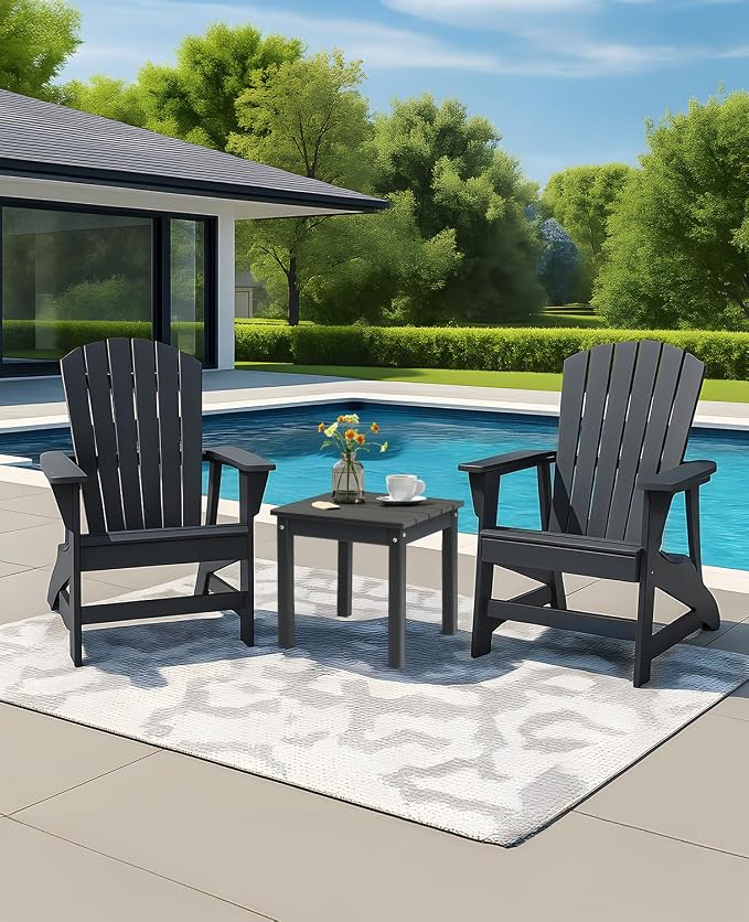 Outvita Adirondack Side Table, 18 Inch Square Outdoor End Table, HDPE Weather Resistant Coffee Table for Patio Balcony Deck Garden, Gray