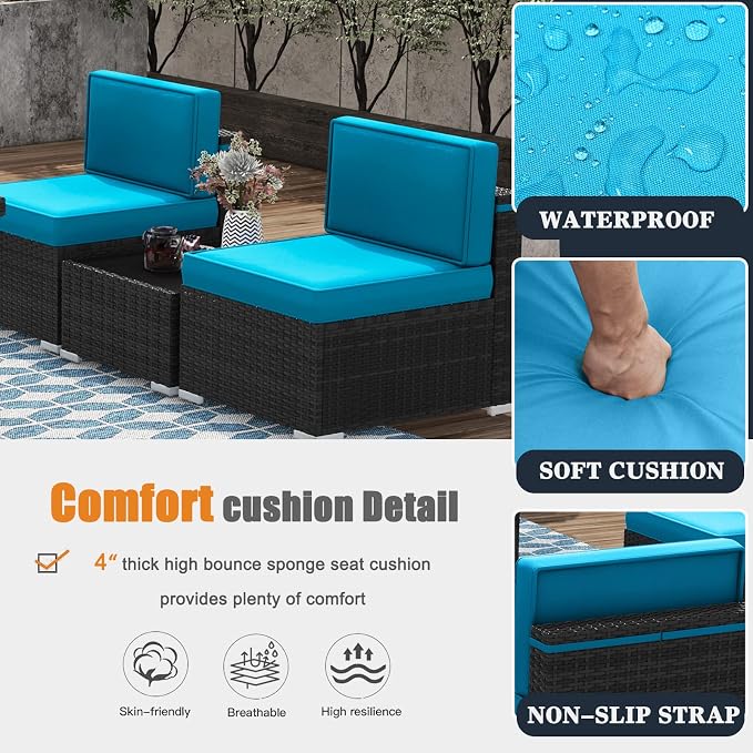 Patio Furniture Set with Fire Pit Table, 15 Pieces Outdoor All-Weather Wicker Conversation Sectional Chair Sofa Set