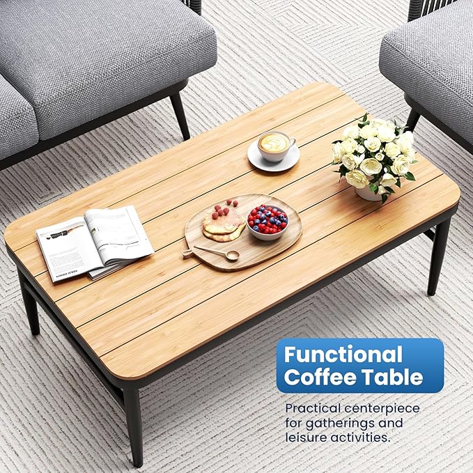 Outdoor Patio Furniture Set 5-Piece, Outdoor 4-Seat Sofa with Coffee Table, Waterproof Thick Cushion Patio Conversation Set, All Weather Outdoor Couch Set for Deck, Lawn, Balcony, Porch