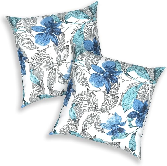 20x20 Inch Pack of 2 Patio Throw Pillow Covers ONLY, Water Repellent Cushion Cases, Square Pillowcases for Outdoor Couch Decoration, Clemens Noir Blue