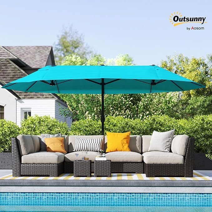 Outsunny Extra Large 15 ft Patio Umbrella, Double-Sided Wide Outdoor Umbrella with Crank Handle and Air Vents for Backyard, Deck, Pool, Market