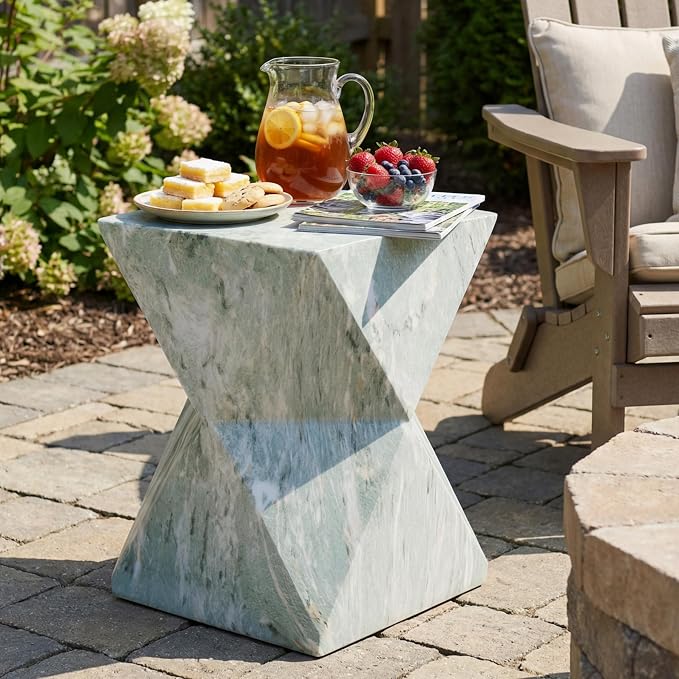 Christopher Knight Home 18.5 Inch Modern Geometric MGO Side Table Hourglass Accent End Table Faux Marble Look Indoor Outdoor Patio Living Room Bedroom