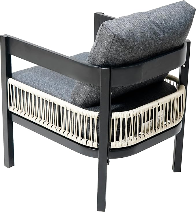 4-Pieces Outdoor Patio Sofa Set with Coffee Table, All-Weather Conversation Set with Thick Cushions and Pillows for Garden Backyard Balcony, Iron Frame&Wood Tabletop (Grey-3.17)