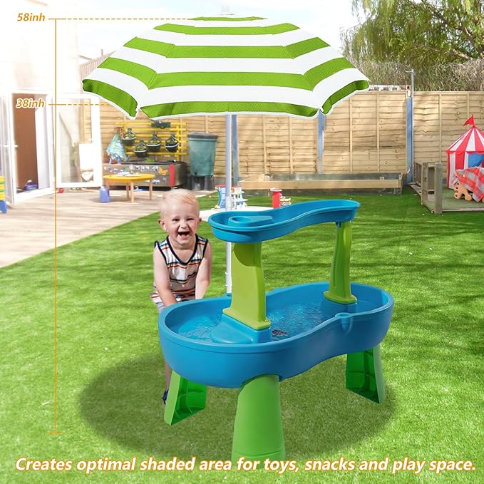 Beach Umbrella for Kids Water Table & Picnic Table Shade, Heavy-Duty Children's Portable Outdoor Umbrella, 47 Inch UV Protection for Sand Play, Camping, Garden and Beach. Green