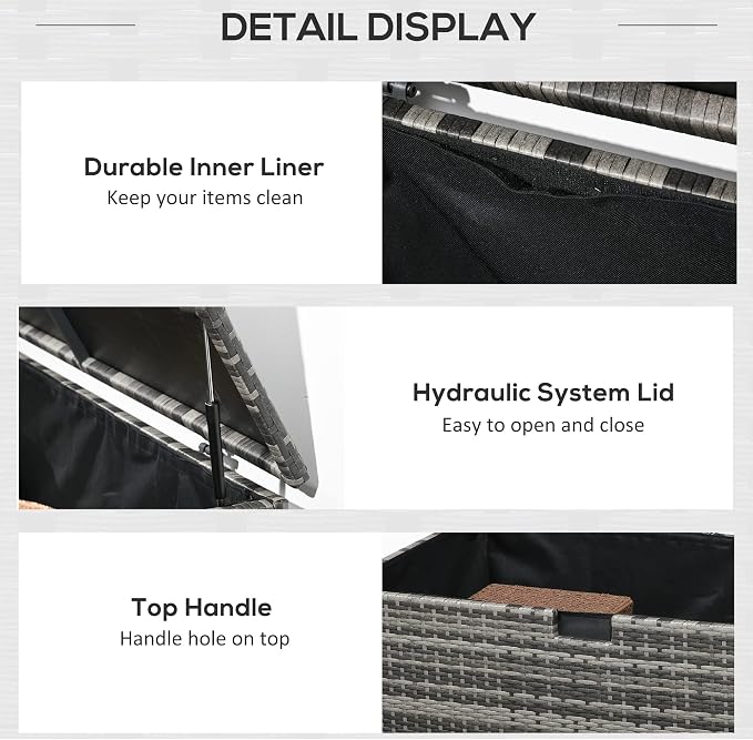 113 Gallon Deck Box, Rattan Outdoor Storage Box, Waterproof Storage Container for Indoor, Patio Furniture Cushions, Pool Supplies, Garden Tools, Dark Gray
