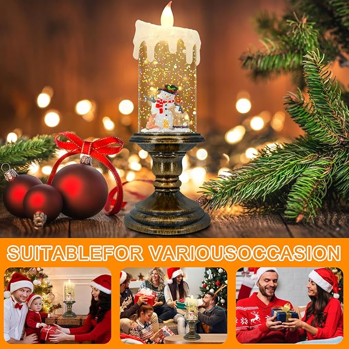 AOMIL Christmas Flameless Candles, Flickering Flameless Candles with Timer, LED Candles Battery Operated, Snow Globe Candle Light for Christmas Decorations