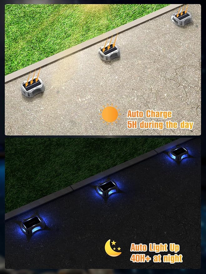 Solar Driveway Lights Solar Dock Lights 9 Colors in 12 Pack, Waterproof IP68, Outdoor, for Driveway Markers, Marine Dock, Pathway, Sidewalk, Warning Step