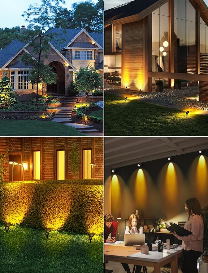 OurLeeme Outdoor LED Landscape Lighting - 6-in-1 LED Yard Spotlights for Outside with 36W Transformer, Spotlight Landscape Lighting Plug in House Spot Lights Outdoor for Yard Garden (Warm)