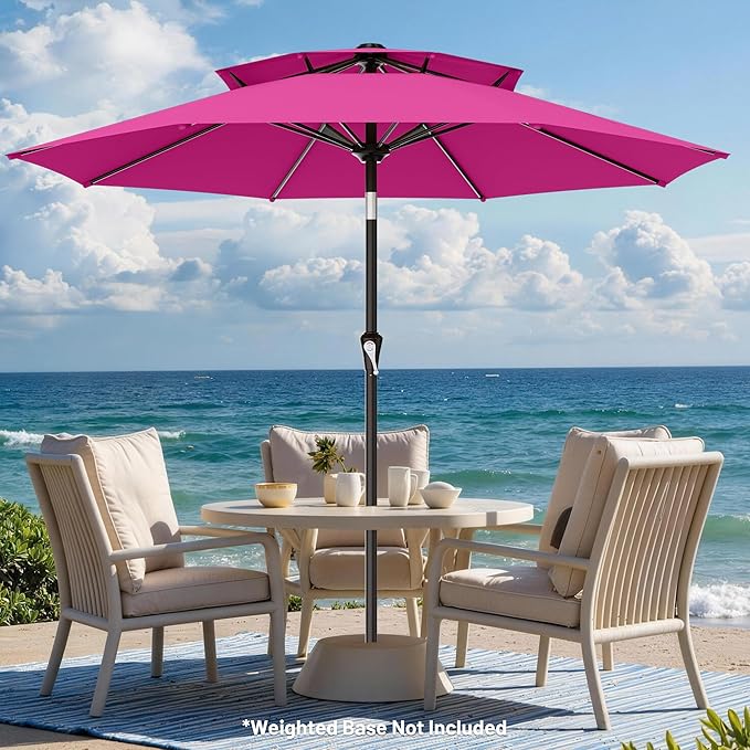 AreShark 9ft 2 Tiers Patio Umbrella - Outdoor Umbrella Waterproof UV Protection, Market Table Umbrella w/Push Button Tilt&Crank for Pool, Porch, Garden(Rose Pink)