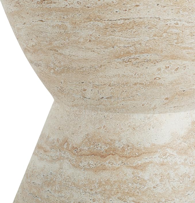 Outdoor Side Table Faux Marble End Table Faux Stone Side Tables Travertine Small Coffee Tables for Indoor Outdoor, Garden Stool Plant Stand for Porch, Backyard Patio, 15"*19" Beige