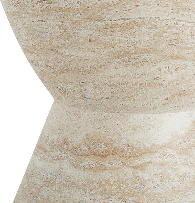 Outdoor Side Table Faux Marble Side Tables Travertine End Table Round Small Coffee Tables for Patio, Garden Stool Plant Stand for Porch, Backyard, Magnesium Oxide，Hourglass,Waist Drum