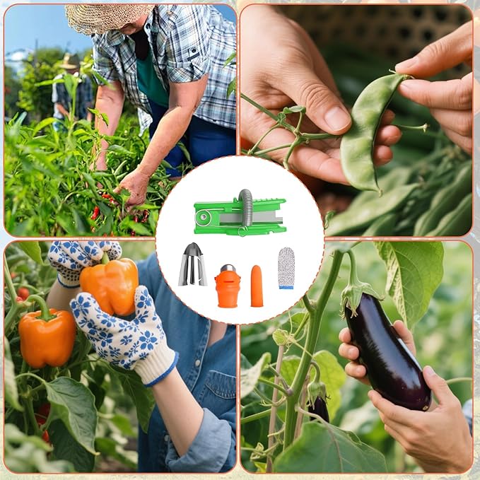 16 Pcs Gardening Thumb Knife Garden Tool Set, Finger Knife with Finger Protector for Gardeners, Garden Gadgets for Plant Vegetable Fruit Picking,Trimming, Deadheading Snips (Green Guillotine)