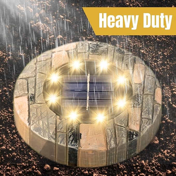 Solar Ground Lights Outdoor Decor - Waterproof LED Outdoor Solar Lights for Yard, Patio, Garden, Pathway, Stair, Deck - Landscape Lighting for Garden Decor - Outside Lightings (4 Pack, Warm White)